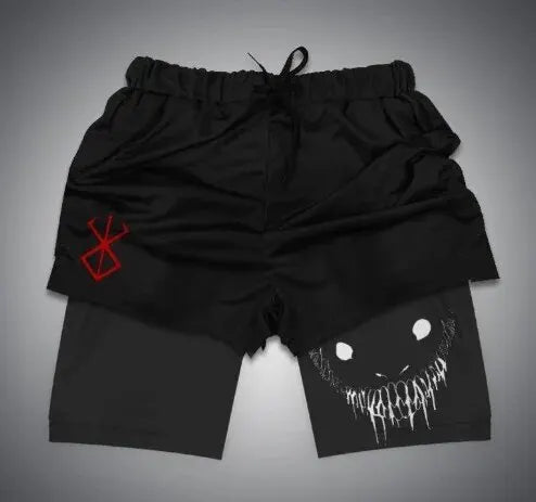 Shorts Deportivos de Verano para Hombre – Fitness, Gym y Jogging, 2 en 1, Estampado Demonio, Secado Rápido y Outdoor Sports