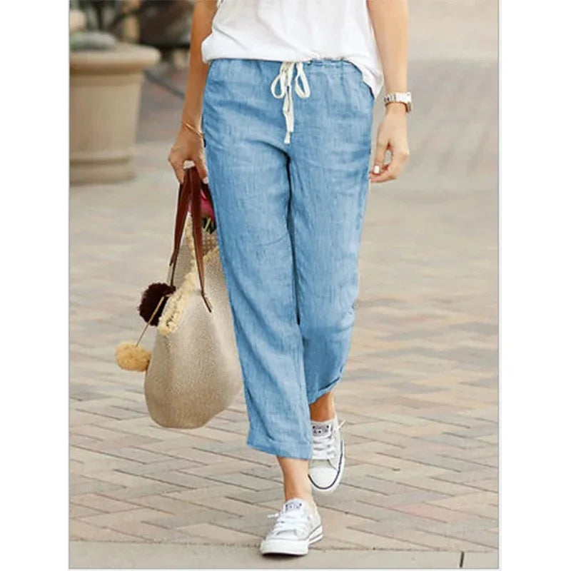 Pantalón Mujer Algodón Otoño | Pantalones Negros Y2K Cintura Elástica Cordón Casual Elegante
