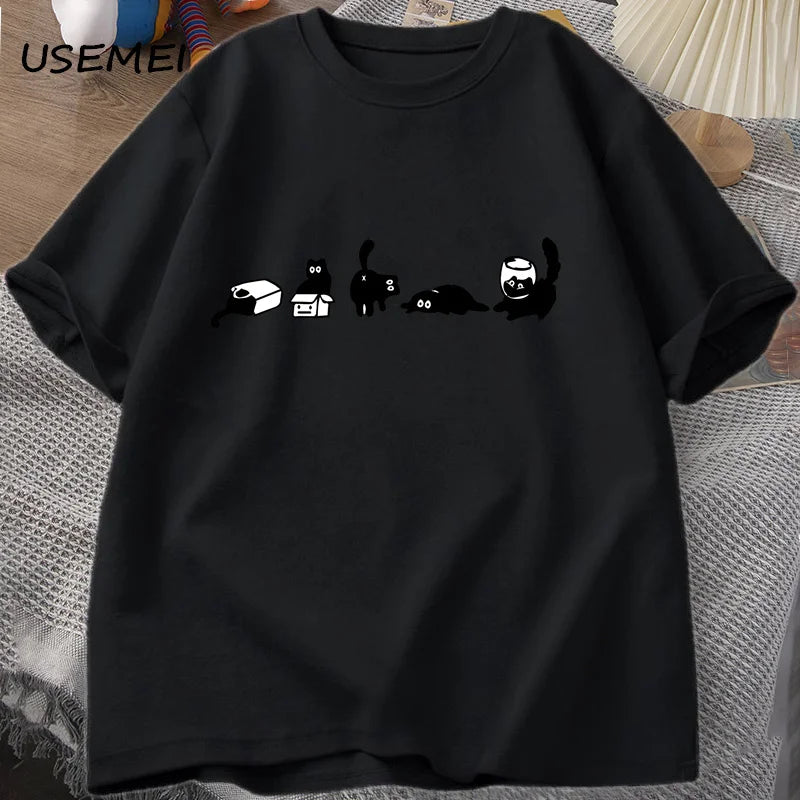 Camiseta Unisex 2025 | Oversize “Five Mood Cats” para Amantes de los Gatos
