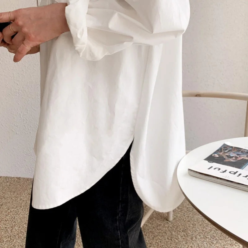 Blusa Mujer Elegante Oficina | Camisa Blanca Casual Algodón Manga Larga Cuello Camisero