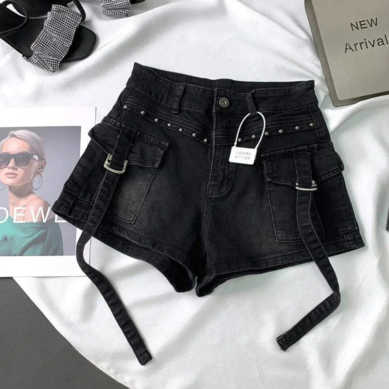 Shorts Cargo Denim Mujer Y2K 2000s | Tiro Alto Vintage Estilo Streetwear Verano