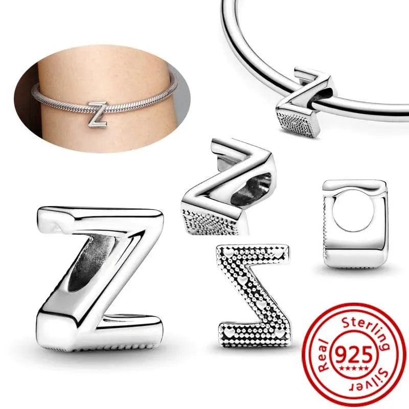 Charm Letras A–Z Plata 925 | Alfabeto Completo | Compatible Pandora Pulseras DIY