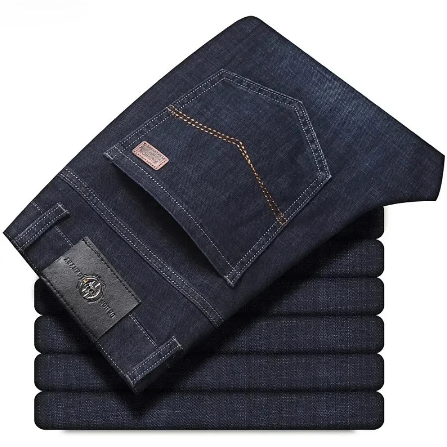 New Men's Casual Stretch Jeans Oversized Business Office Straight Leg Pants Fashion Classic Style Denim Trousers for Male