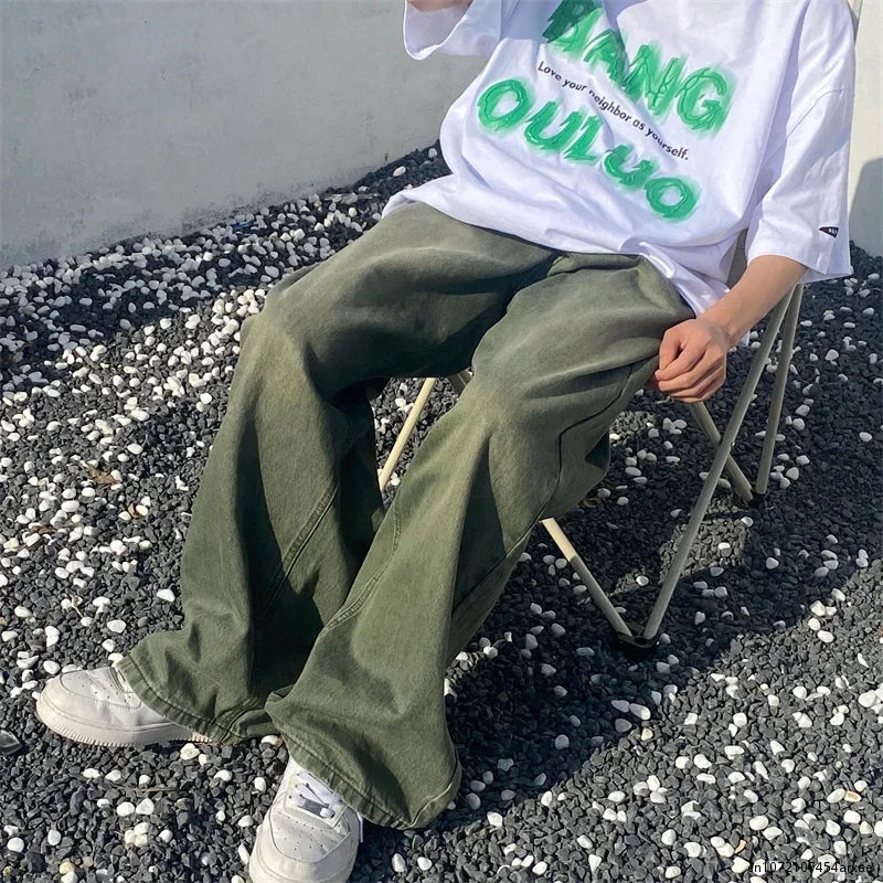 Jeans Verdes Hombre Baggy | Pantalones Oversize Wide Leg Vintage Streetwear Retro Hip Hop