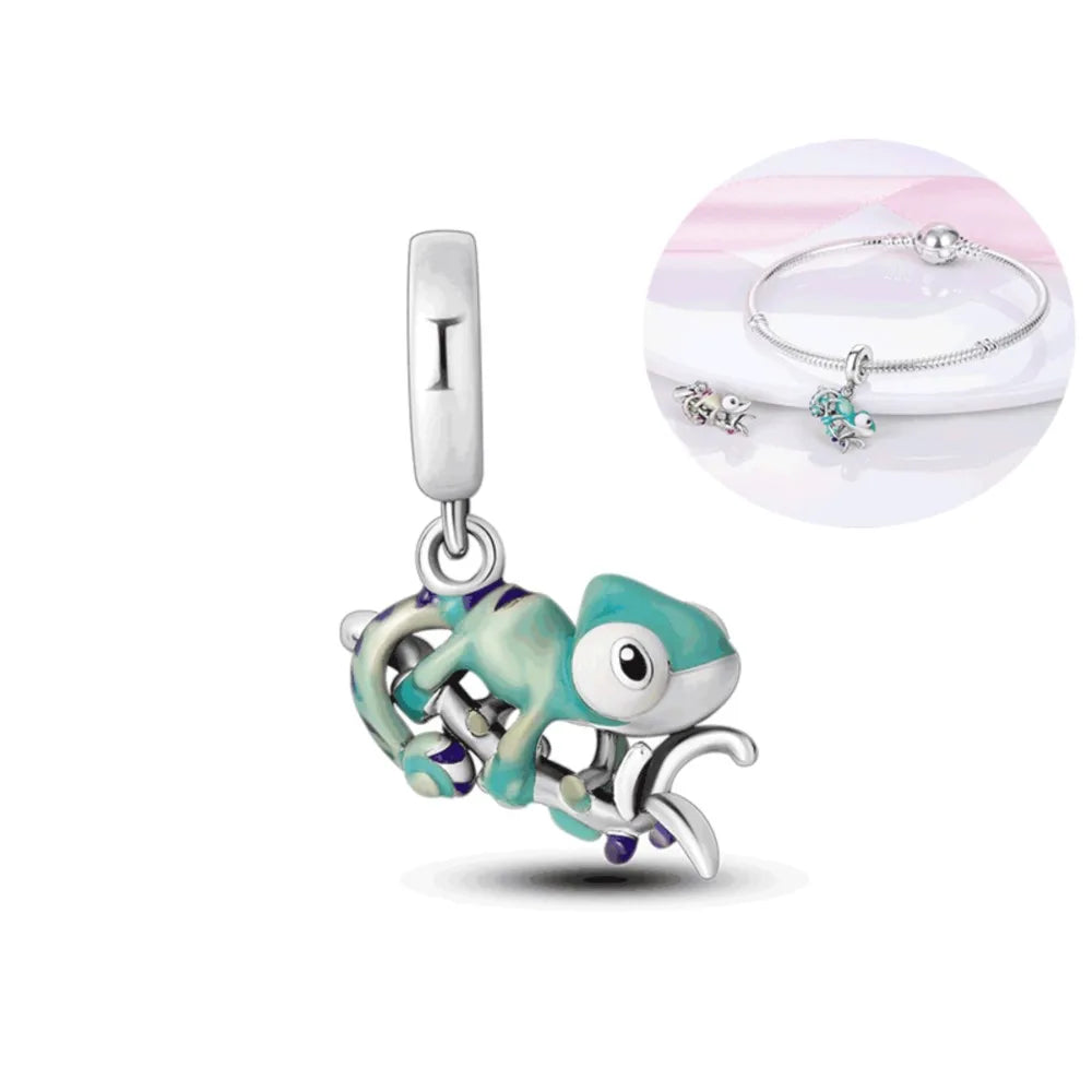 Charm camaleón y luciérnaga que brilla en la oscuridad – Plata 925 para pulsera tipo Pandora, joyería DIY única