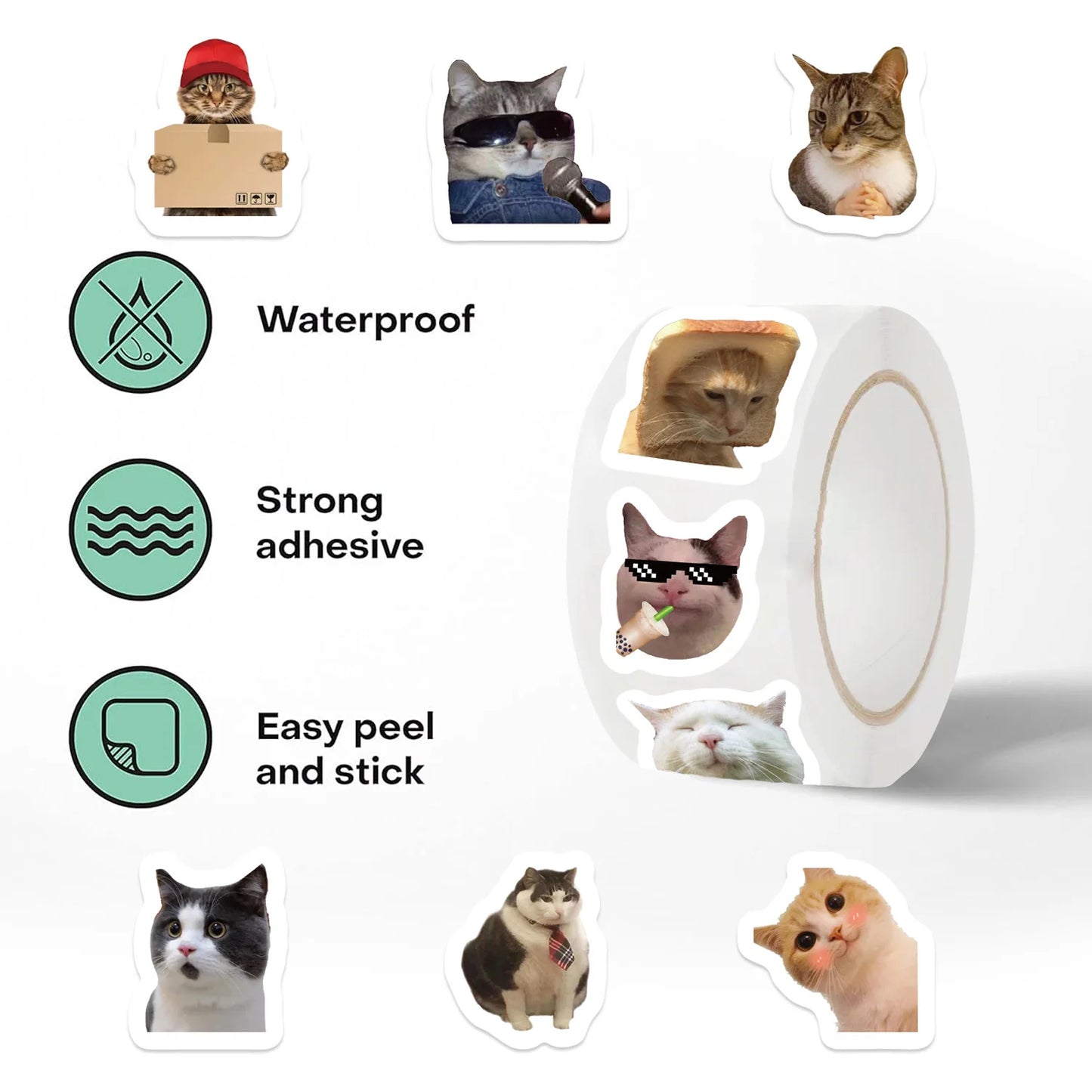 500pcs Stickers Gatos Divertidos MEME – Pegatinas Impermeables para Laptop, Teléfono, Guitarra y Más