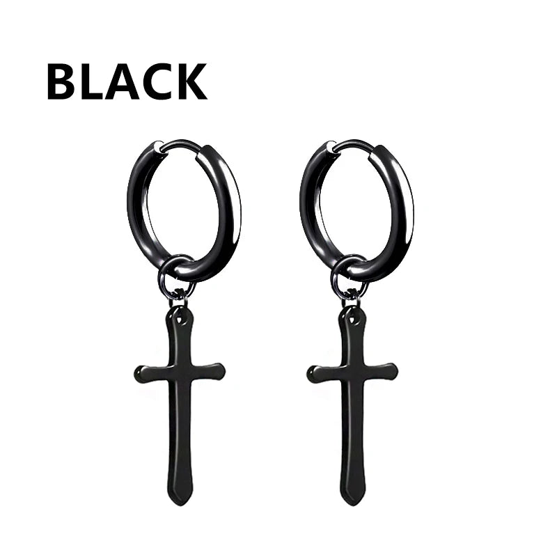 Aretes Punk de Acero Inoxidable Negro – 1 Par de Pendientes Unisex Estilo Hip Hop Vintage