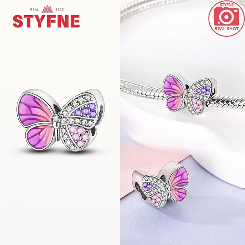 Charm Mariposa Colorida en Plata 925 con Circonitas – Beads Brillantes Compatibles Pandora Mujer Joyería DIY