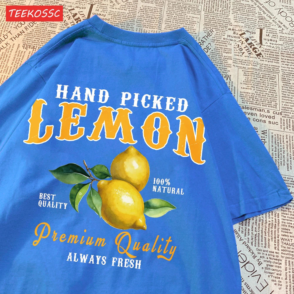Camiseta Oversize Mujer Verano | Algodón Estampado Limones y Cerezas Casual
