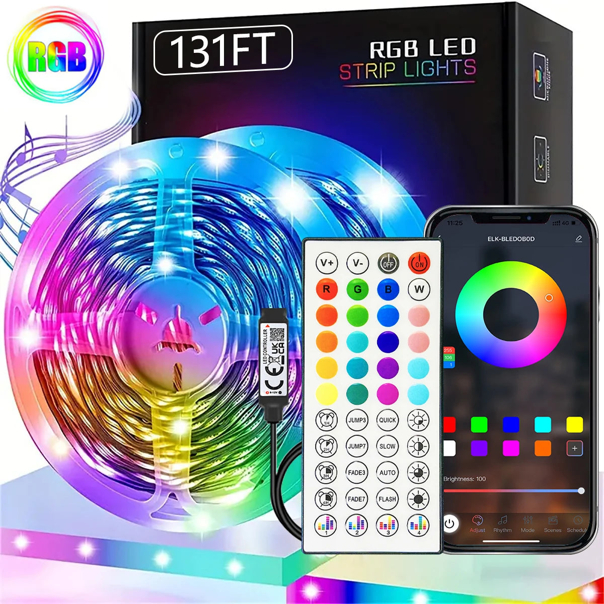 Tira LED 40M RGB con Control por APP y Mando | USB 5V | Luces Musicales con Sincronización al Ritmo | Decoración para Habitación y TV