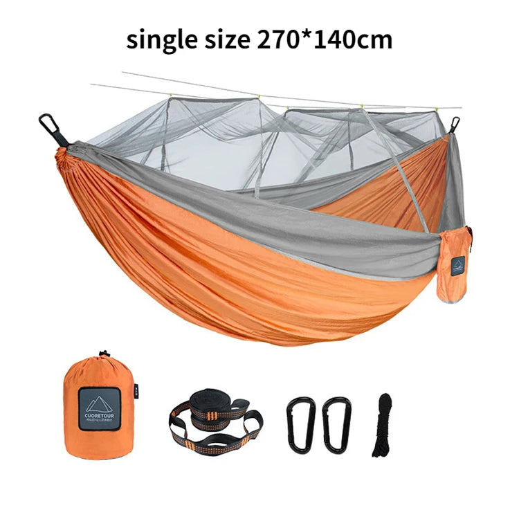Hamaca Portátil con Mosquitera – Nylon Ligero para Camping y Viajes | Tamaño Individual y Doble