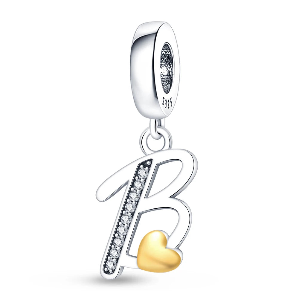Charm letras alfabeto inglés de plata 925 – Colgante inicial A-Z para pulsera tipo Pandora, joyería DIY personalizada