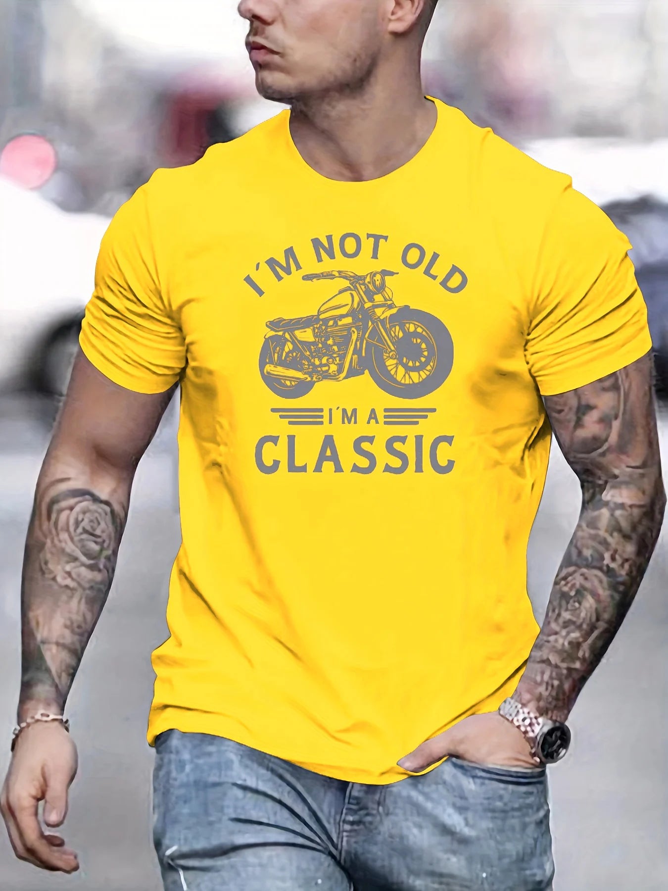 Camiseta Oversize de Verano 100% Algodón para Hombre | Estilo Motociclista con Estampado Clásico y Cuello Redondo