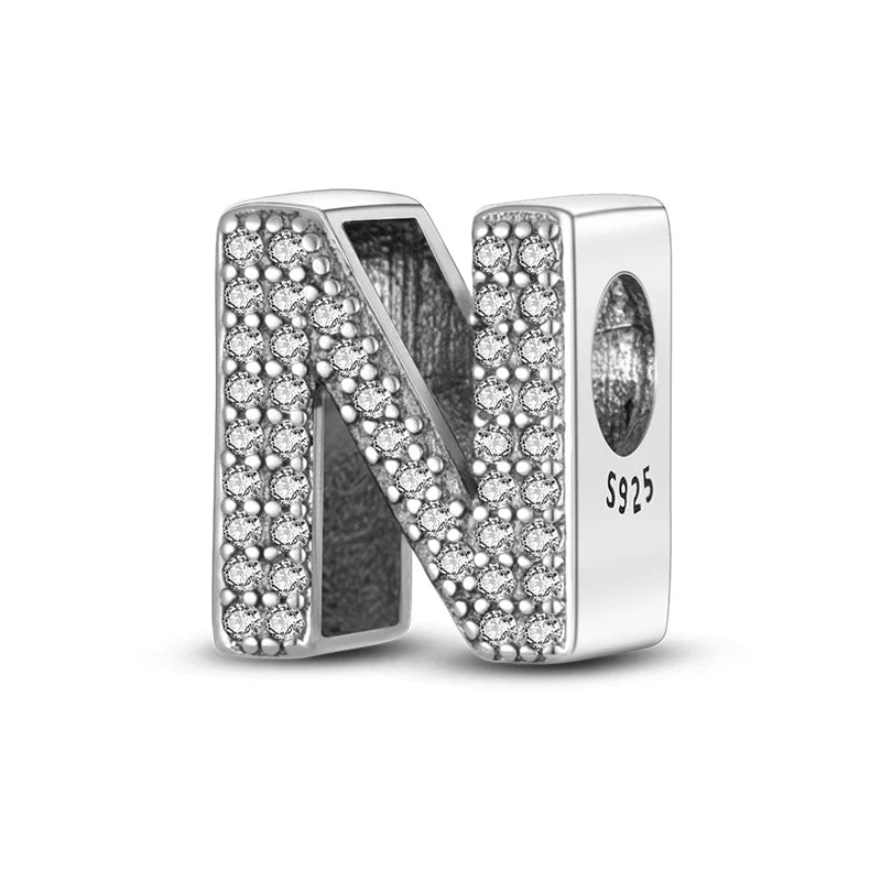 Charm letra alfabeto A-Z con circonias rosas en plata 925 – Abalorio elegante para pulseras tipo Pandora, joyería DIY personalizada