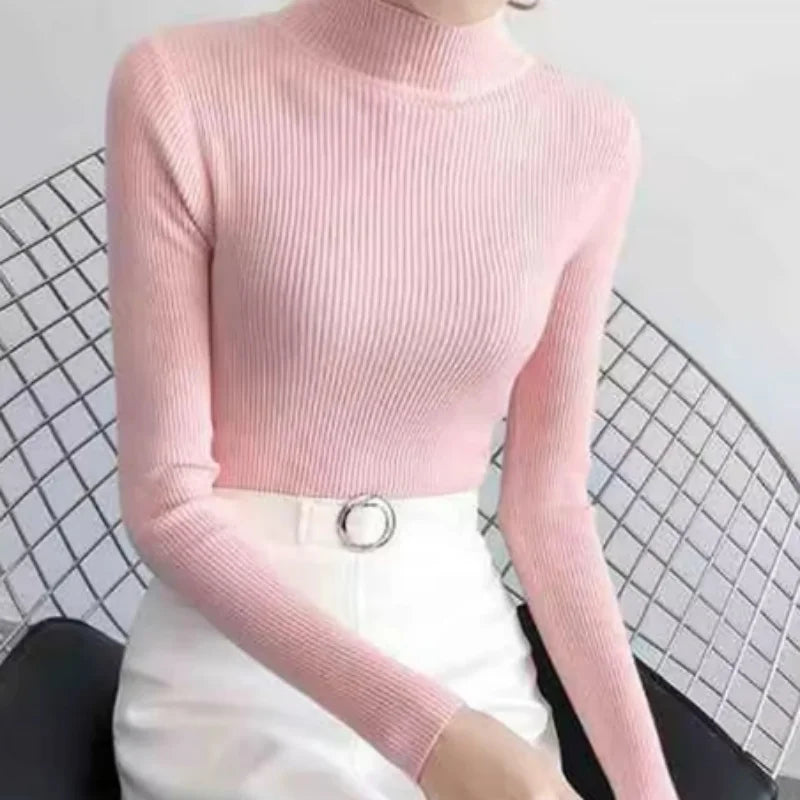 Suéter Cuello Alto Mujer Otoño Invierno | Suéter Tejido Básico Casual Ajustado Estilo Coreano