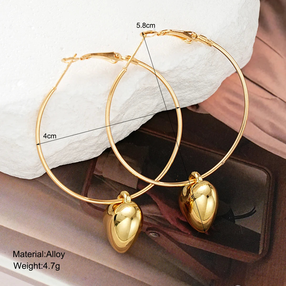 Pendientes Largos con Colgante de Corazón 2024 | Aros Grandes Dorados Estilo Coreano | Joyería de Moda para Mujer