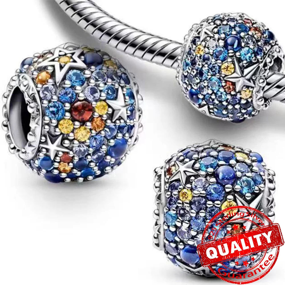 Charm Plata 925 Colgante Colorido Sol Luna Estrellas | Dije Compatible Pandora Pulsera y Collar Mujer