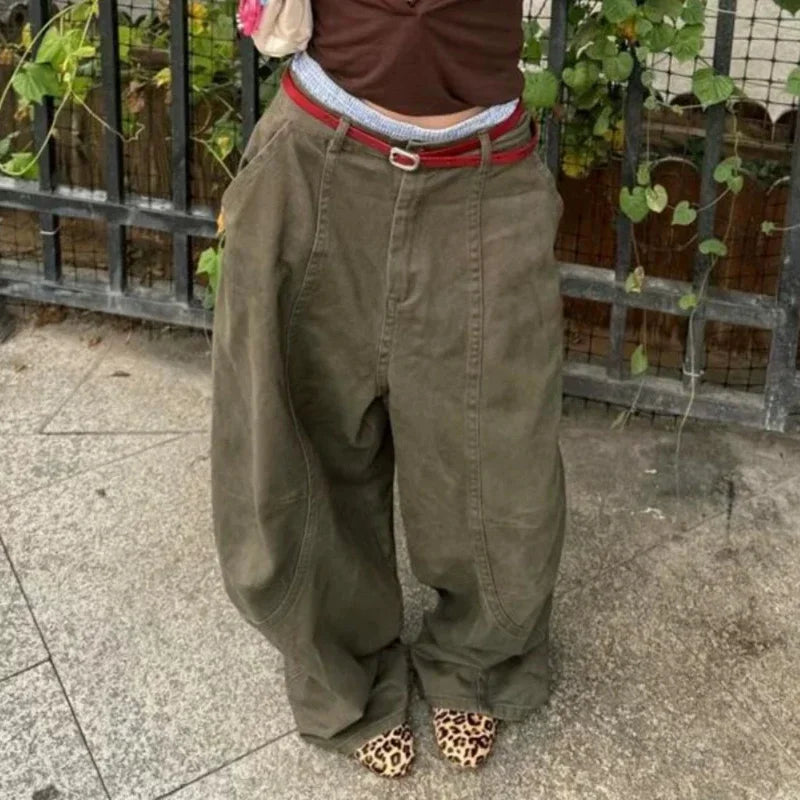 Pantalón Cargo Mujer Oversize Pierna Ancha | Estilo Vintage Y2K Harajuku Retro Verano