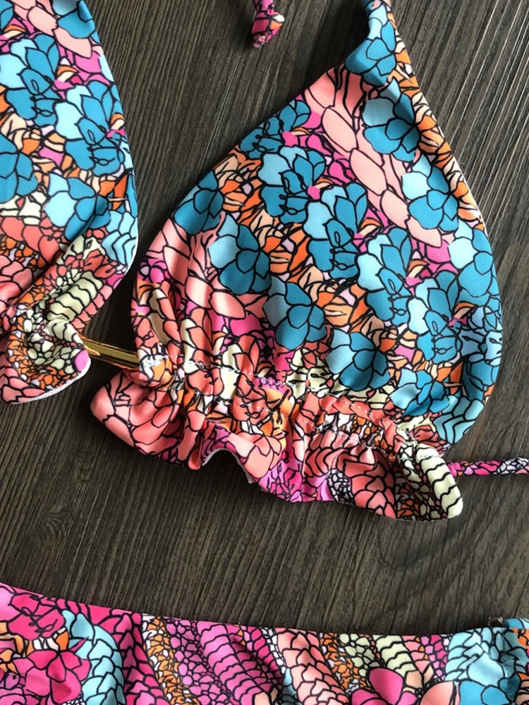 Bikini Sexy Mujer 2025 | Estampado Floral Push Up con Cuerdas