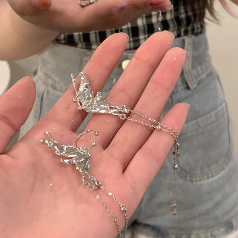 Aretes Y2K Irregulares Estilo Líquido – Pendientes Geométricos Color Plata para Mujer, Moda Punk Hip-Hop 2024