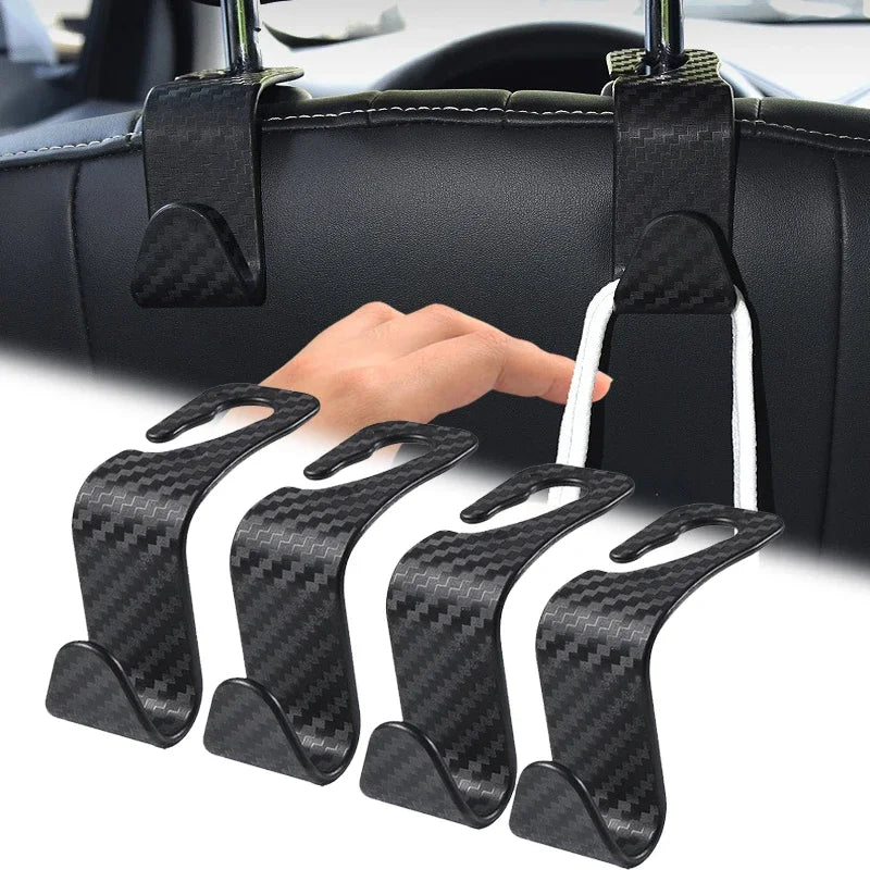 Gancho Oculto para Asiento de Auto 4PCS – Multiusos con Textura de Fibra de Carbono