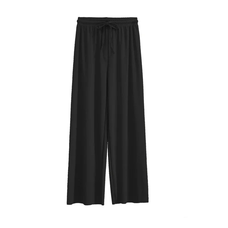 Pantalón Ancho Mujer Verano | Pantalones Sueltos Seda Helada Cintura Elástica Casual Primavera