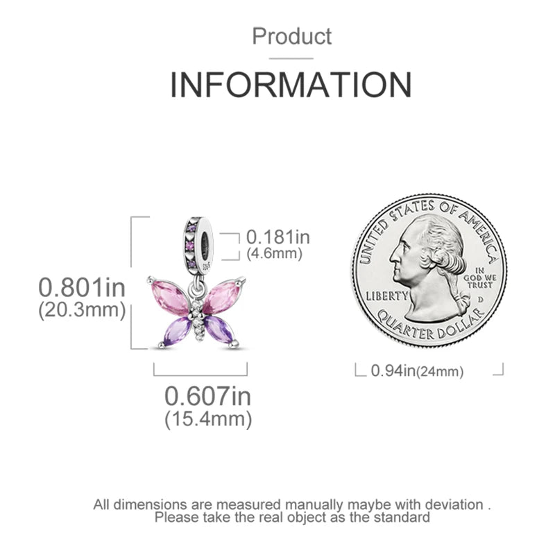 Charm Mariposa de Plata 925 | Dije para Pulsera o Collar 3mm Mujer Joyería Fina