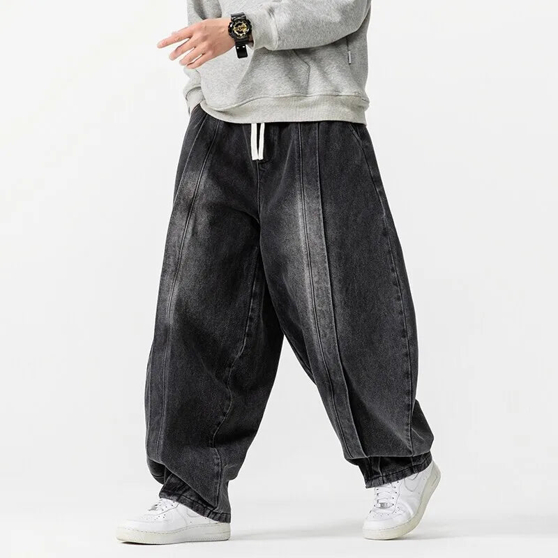 Pantalones Harem Vintage 2025 para Hombre – Jeans Holgados Hip Hop Pierna Ancha Recta Oversize con Cintura Elástica