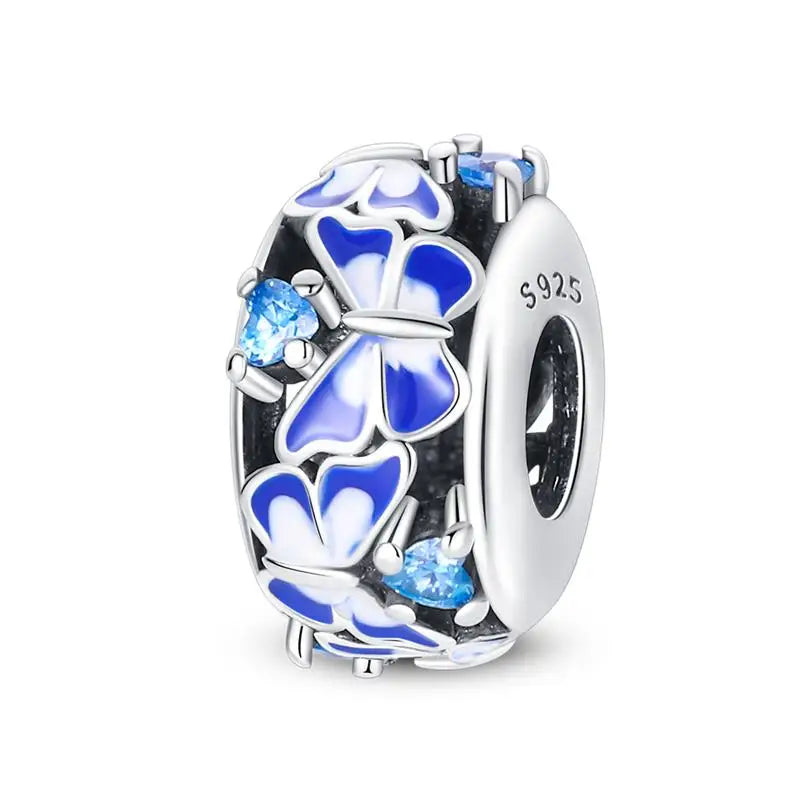 Charm separador redondo plata 925 con circonitas de colores – Compatible Pandora, joyería DIY elegante