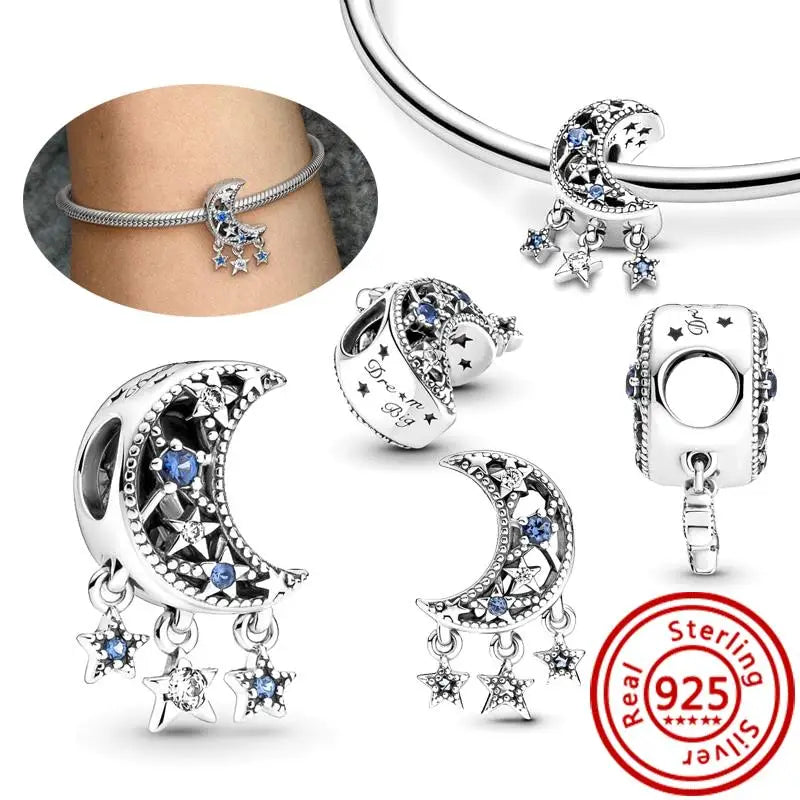 Charm Espacio y Galaxia en Plata 925 – Abalorios Astronauta, Planeta y Estrellas para Pulsera Original Mujer
