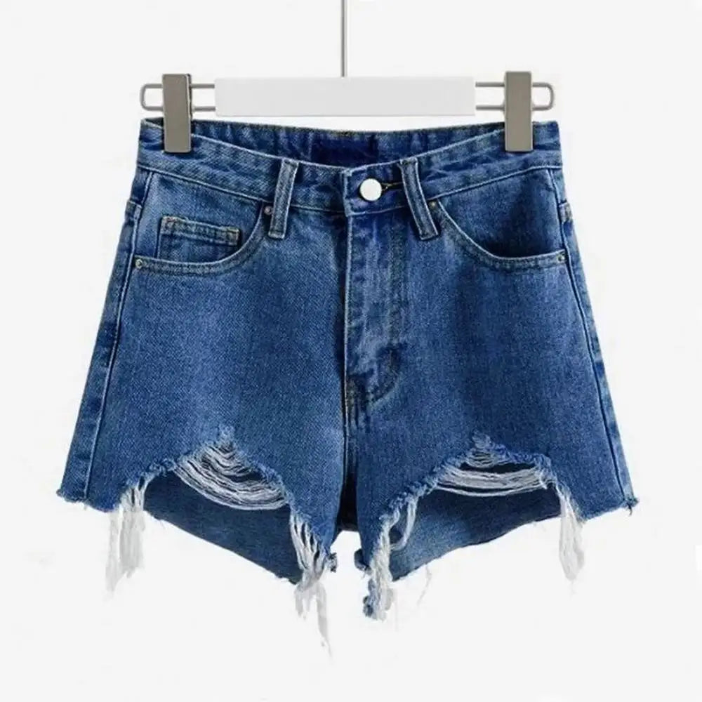 Shorts Vaqueros Mujer Blancos | Denim Cintura Alta Casual Y2K con Flecos y Roturas