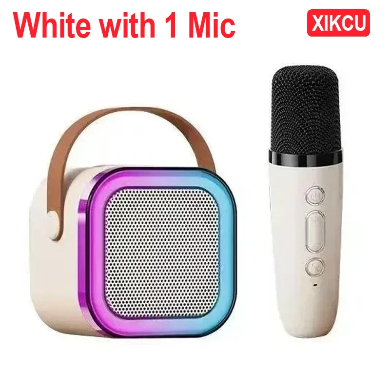 XIKCU Máquina de Karaoke portátil – Parlante con luces RGB + 2 micrófonos inalámbricos para fiestas y cumpleaños