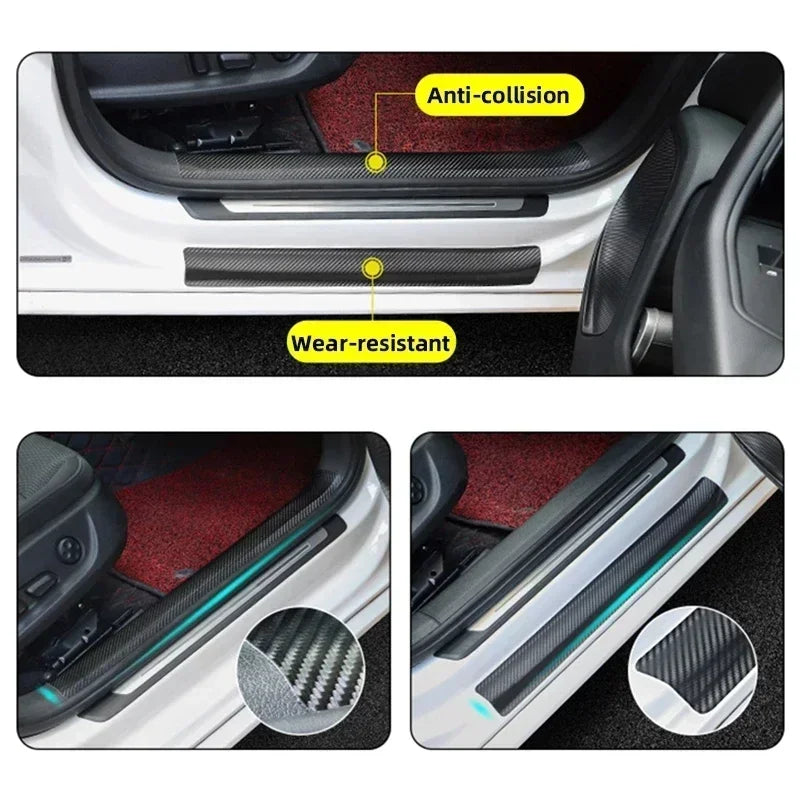 Sticker Protector de Umbral para Auto 3D Fibra de Carbono | Antirayones, Impermeable, Negro Mate