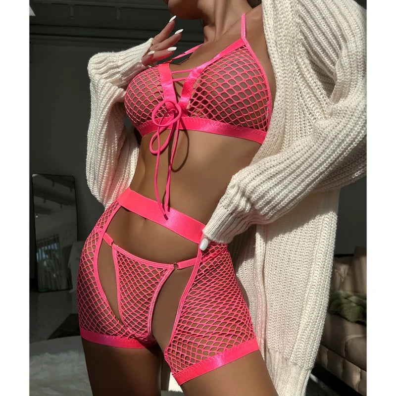 Bikini Mujer 2025 | Conjunto de Tres Piezas Sexy de Malla Transparente