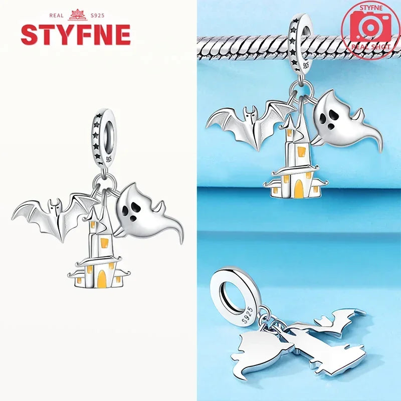 Charm Colgante de Halloween Plata 925 | Bruja Mágica con Efecto Luminoso para Pulsera Original