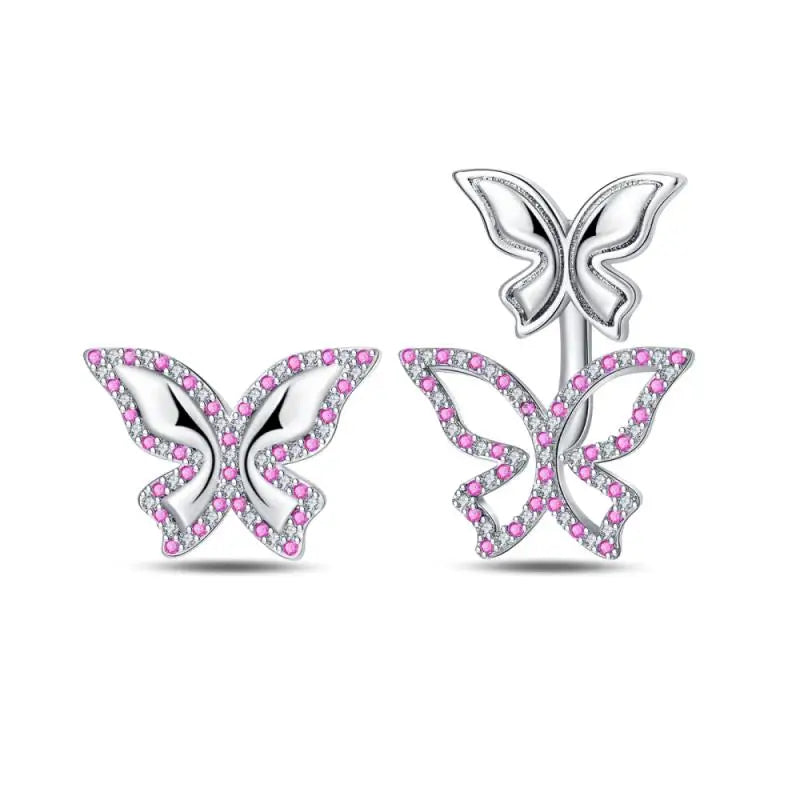 Aretes Primavera Plata 925 | Abeja, Flor y Mariposa | Aros Dobles Mujer