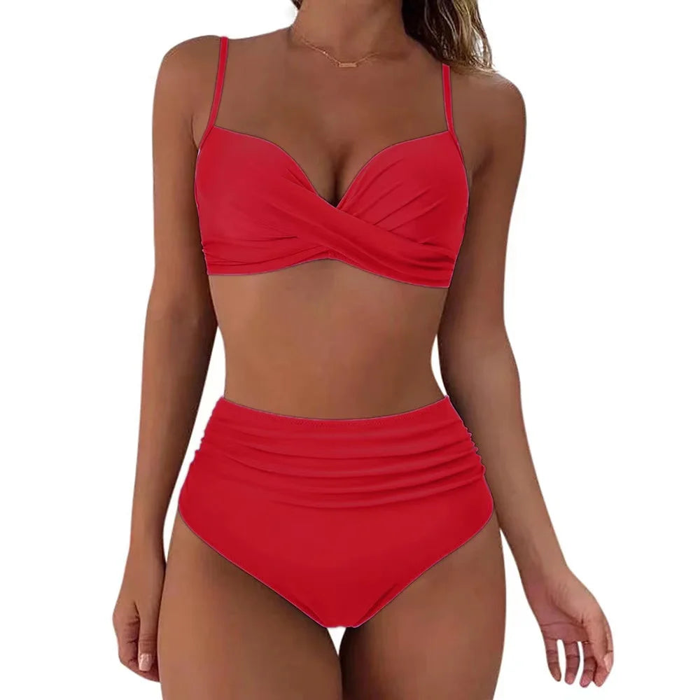 Bikini Vintage Mujer 2025 | Push Up Cintura Alta Estampado Retro Verano Playa