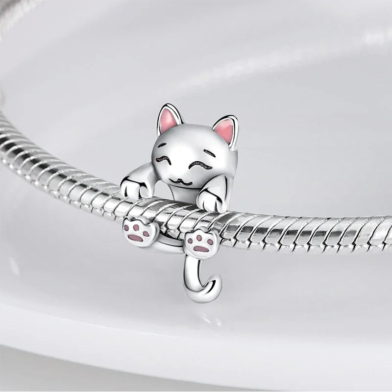Charm Mascotas y Animales en Plata 925 – Gatito, Perrito y Oveja con Circonitas de Colores | Compatible Pulsera Pandora