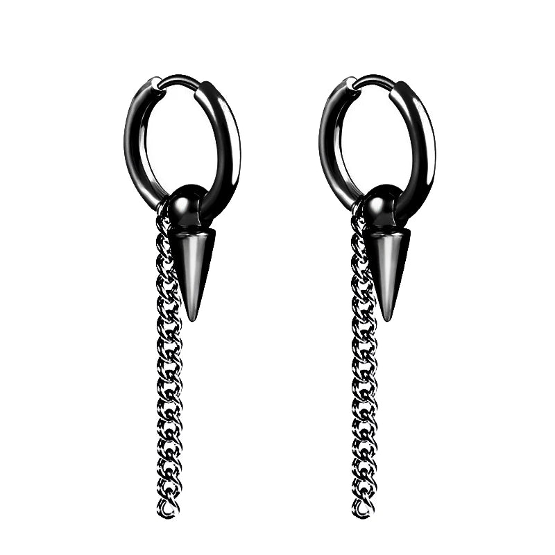 Aretes Punk de Acero Inoxidable Negro – 1 Par de Pendientes Unisex Estilo Hip Hop Vintage