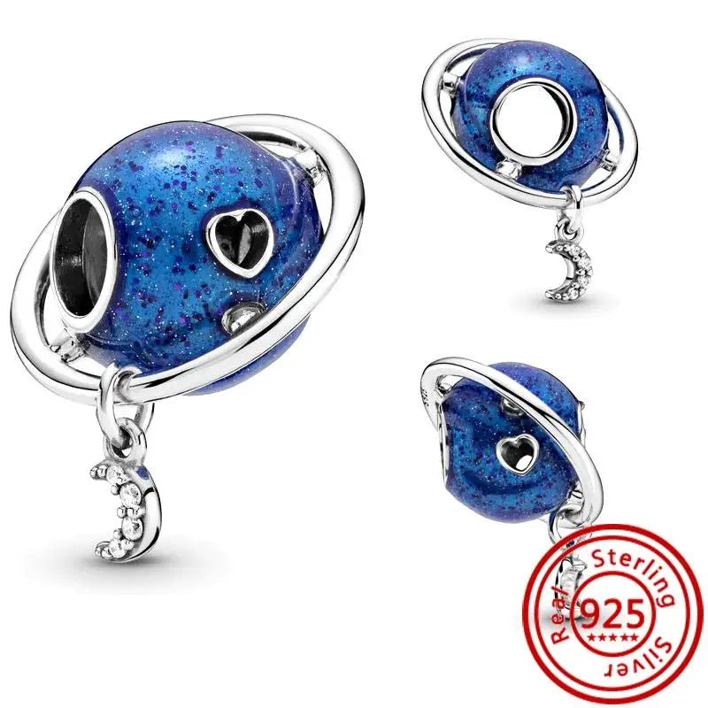 Charm Espacio y Galaxia en Plata 925 – Abalorios Astronauta, Planeta y Estrellas para Pulsera Original Mujer