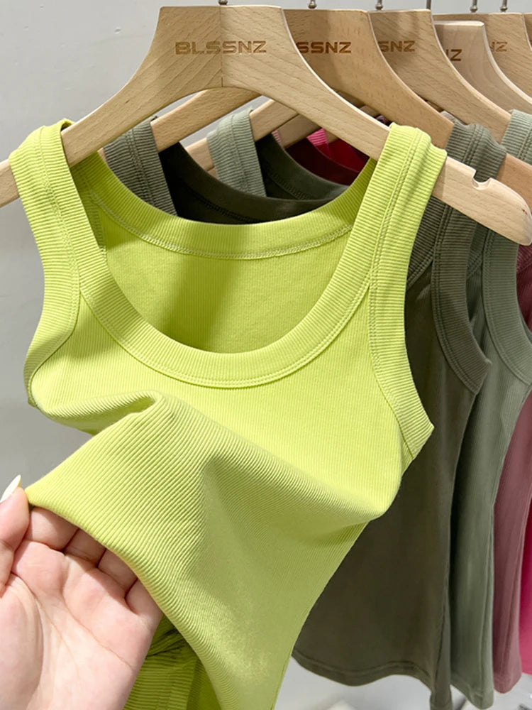 Top Básico de Tirantes para Mujer Verano 2025 | Camiseta de Punto Elástica sin Mangas con Cuello Redondo