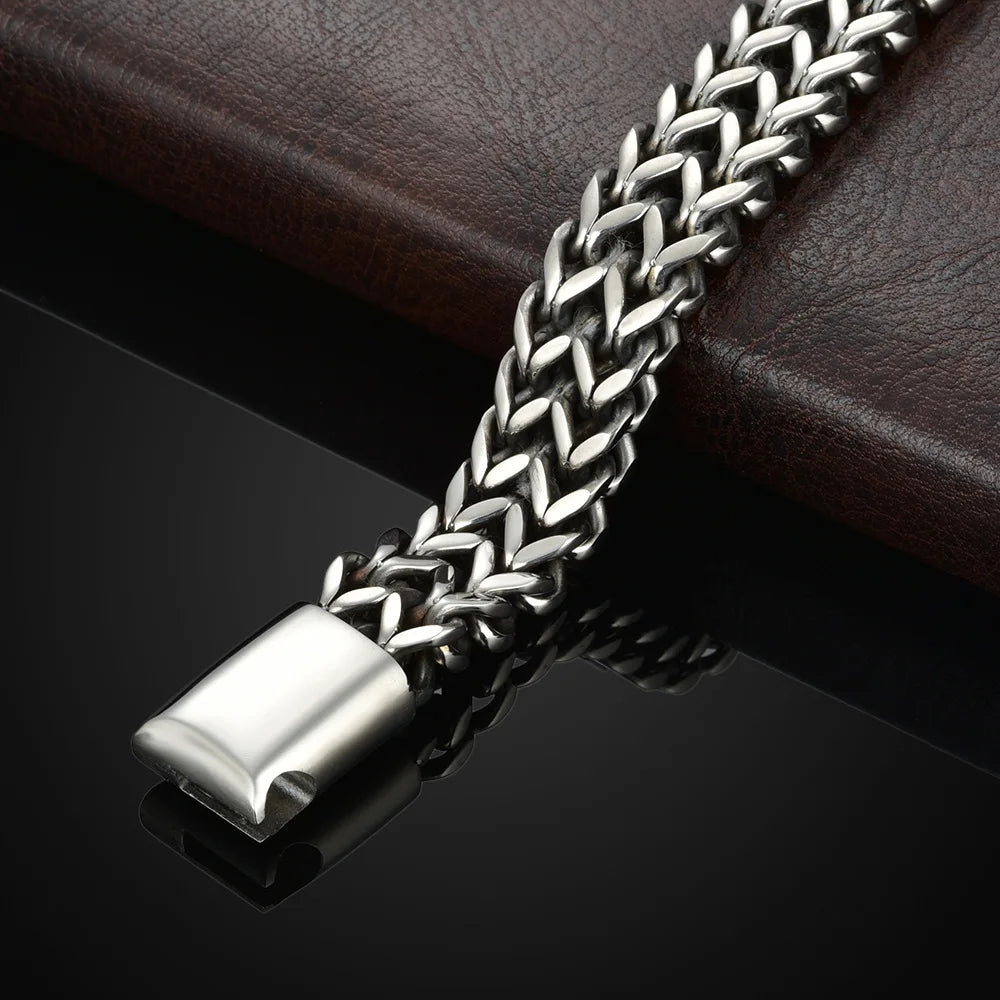 Pulsera de Acero Inoxidable Trenzado | Doble Fila Escamas de Pescado | Cierre Magnético de Aleación | Joyería Unisex Moderna