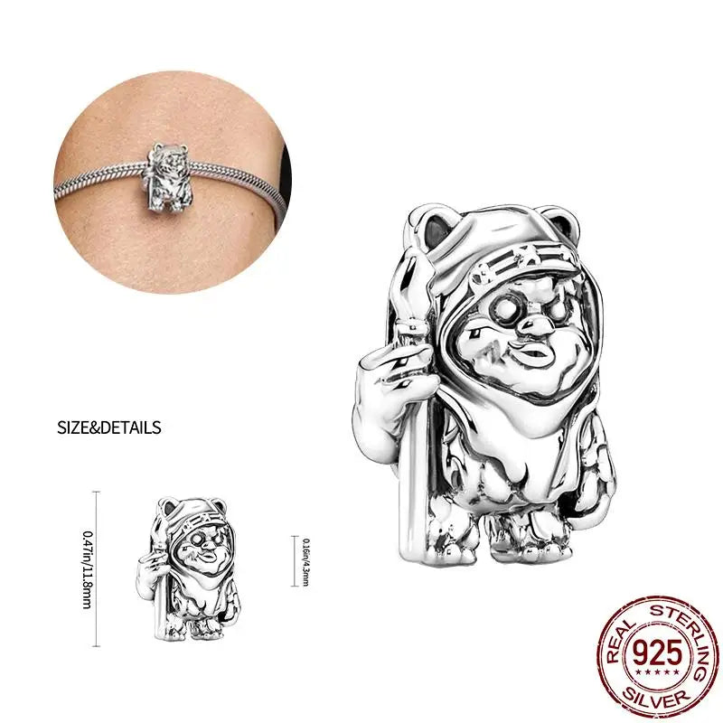 Charm Star Wars Mandalorian en Plata 925 – Abalorio Yoda y Casco Mandalorian para Pulsera Original Mujer