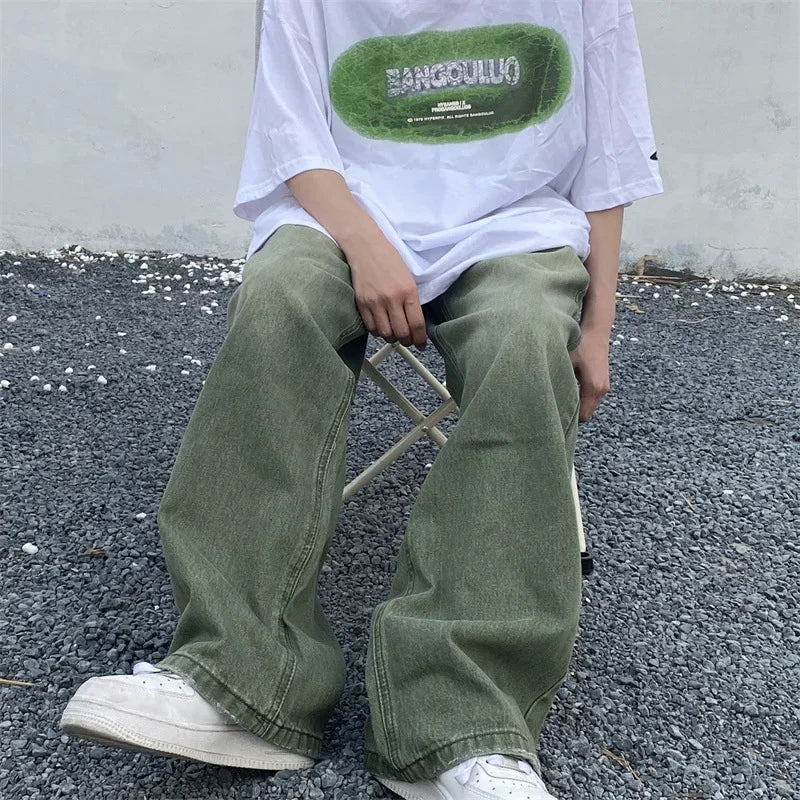 Jeans Verdes Hombre Baggy | Pantalones Oversize Wide Leg Vintage Streetwear Retro Hip Hop