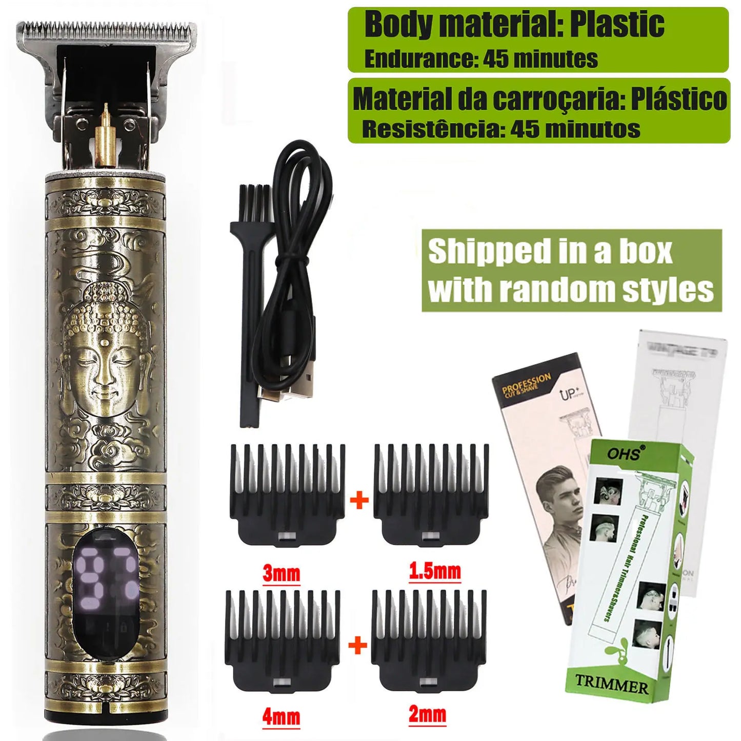 Máquina de Cortar Cabello Profesional 💈 Clipper Eléctrico Recargable USB | Corte Preciso y Potente para Barbería y Hogar