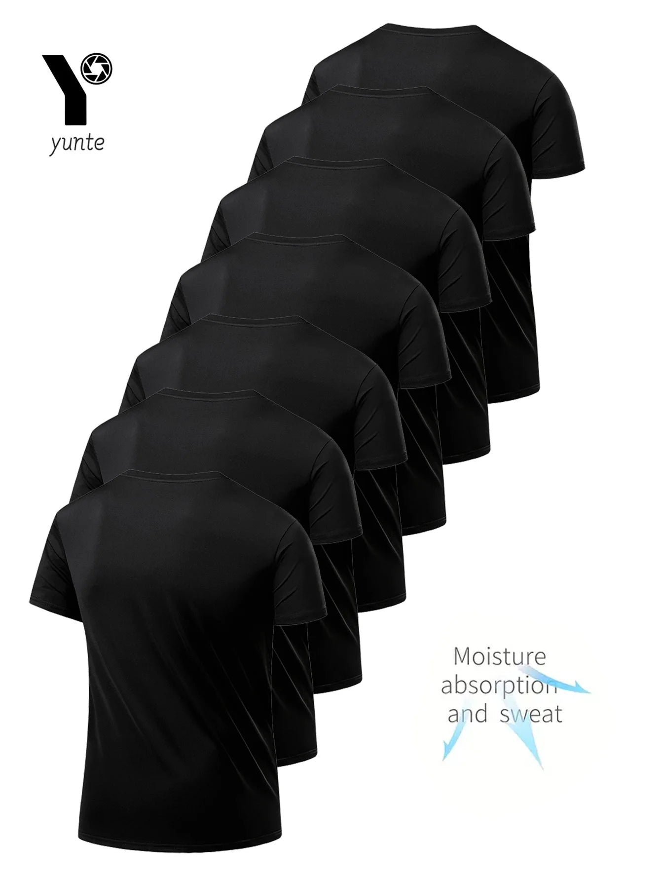 Pack de 7 Camisetas Negras de Hombre – Cuello Redondo, Ultra Ligeras, Secado Rápido, Transpirables y Absorbentes, Fitness, Gym y Running