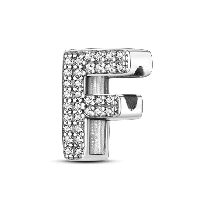 Charm letra alfabeto A-Z con circonias rosas en plata 925 – Abalorio elegante para pulseras tipo Pandora, joyería DIY personalizada