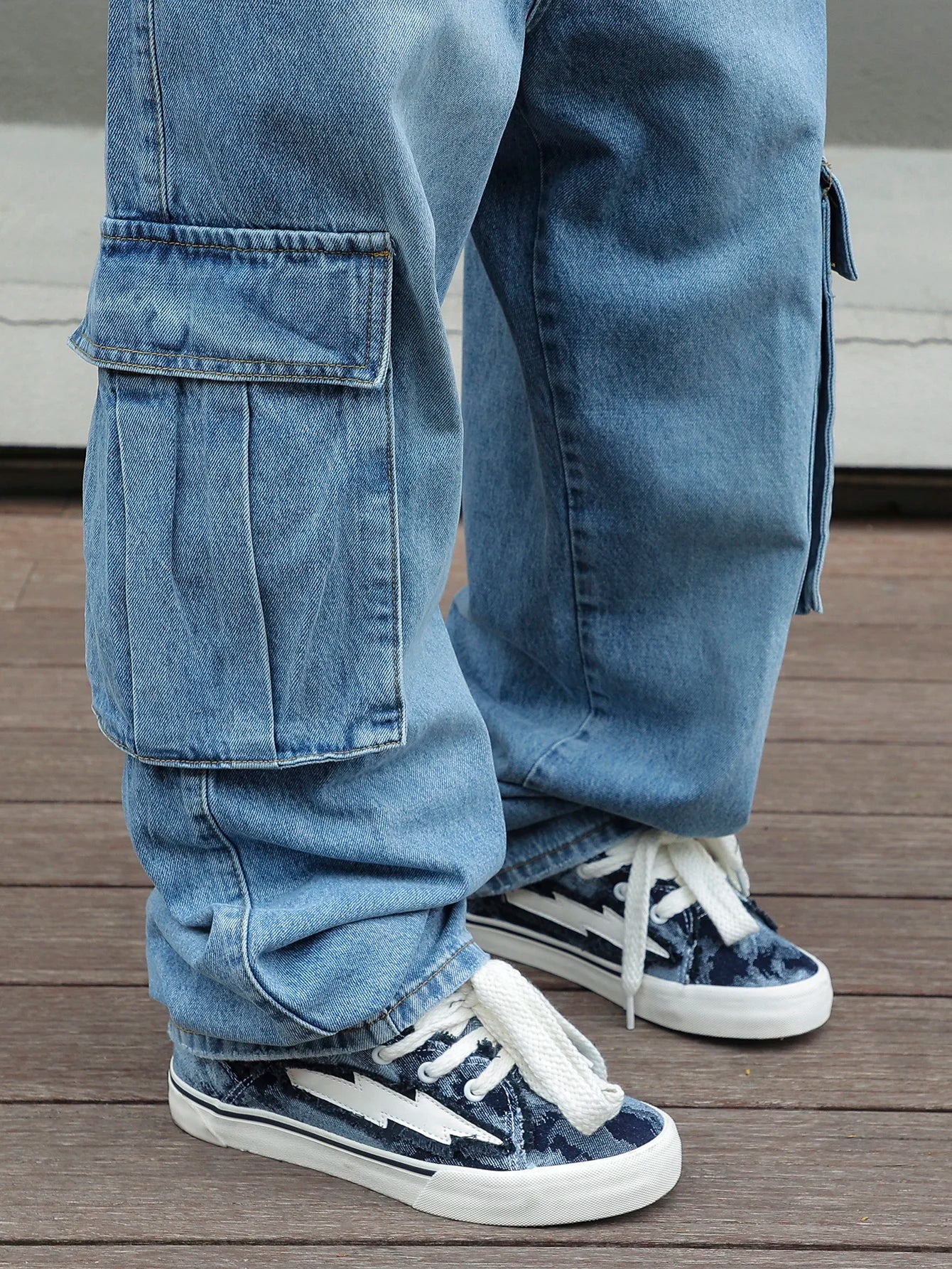Jeans Cargo Baggy Hombre Azul Claro | Pantalón Vaquero Ancho Multibolsillos Streetwear Vintage
