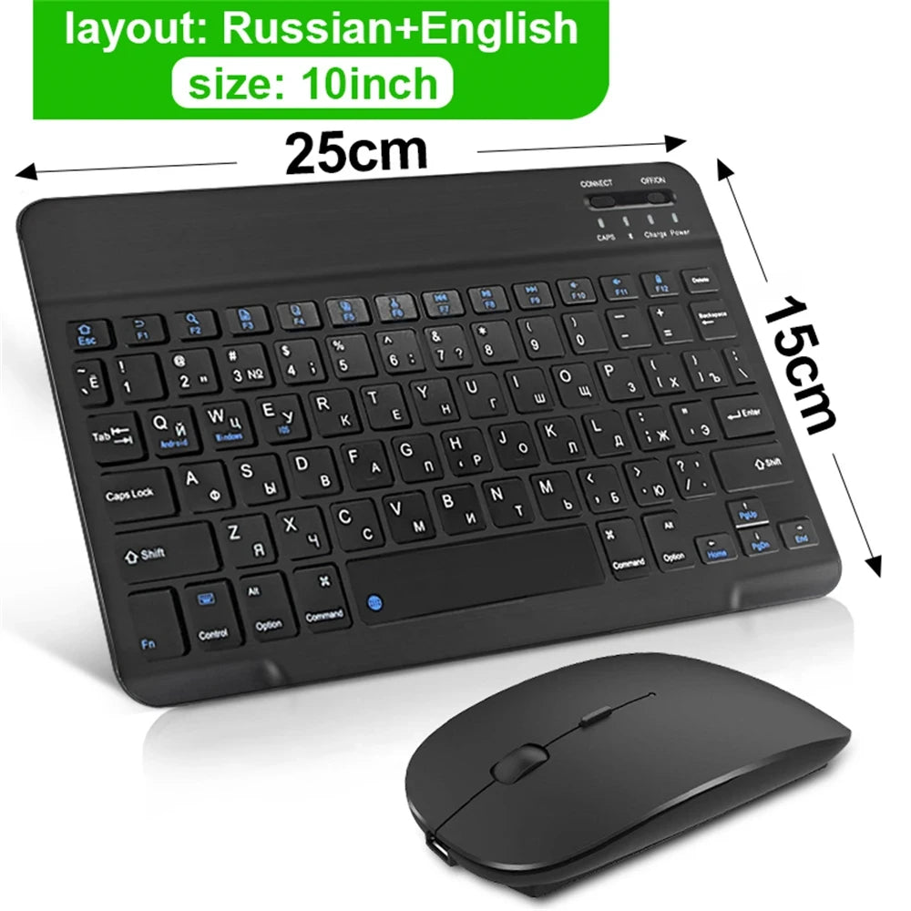 Teclado y Ratón Inalámbrico Bluetooth Universal – Compatible con iOS, Android y Windows, para iPad, Tablet y Laptop (Español, Coreano, Portugués, Ruso)