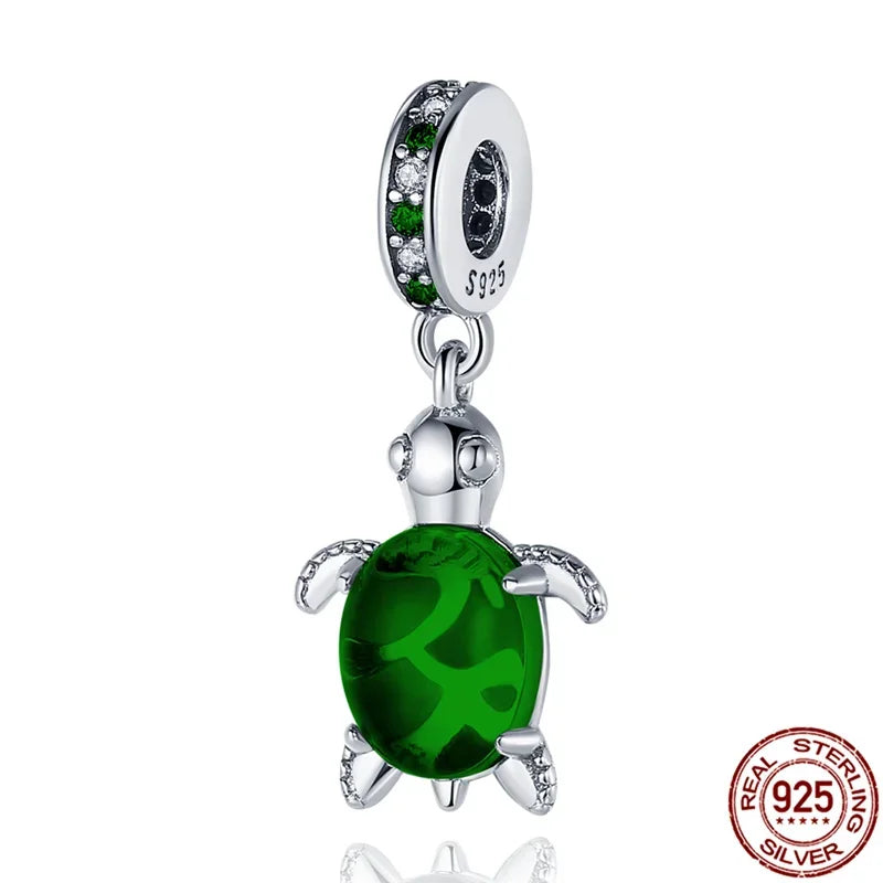 Charm Tortuga Marina con Circón Azul 925 Plata | Compatible Pandora Pulsera Mujer DIY